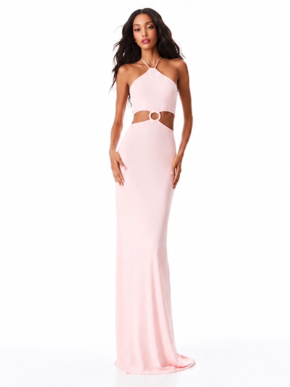 NWT Alice + Olivia Marguerite Cutout Halter Maxi Dress English Rose Size 8